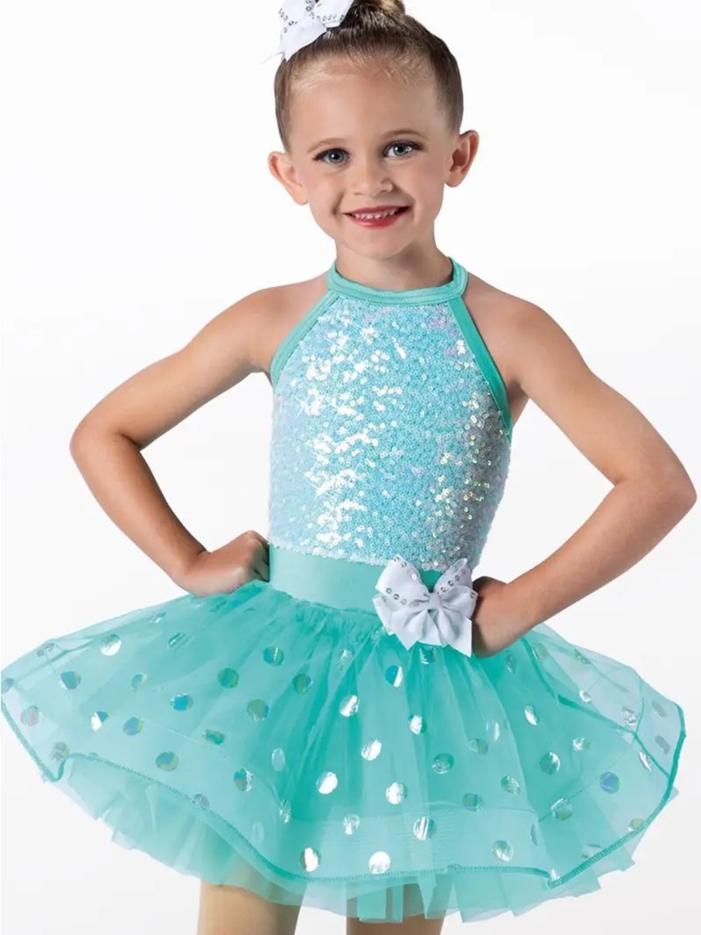 Weissman Aqua/White Sequin Halter Tutu Dance Costume